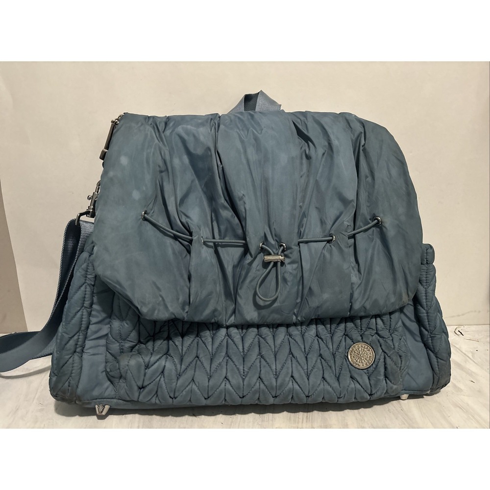 Happ Brand Levy Backpack Diaper Bag Blue Grey Quilted Nylon Designer Bag